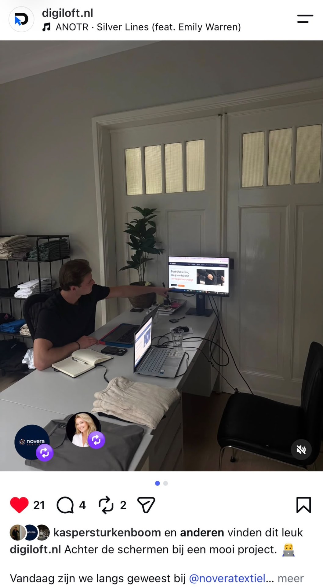 Social media post van Digiloft over Novera Textiel